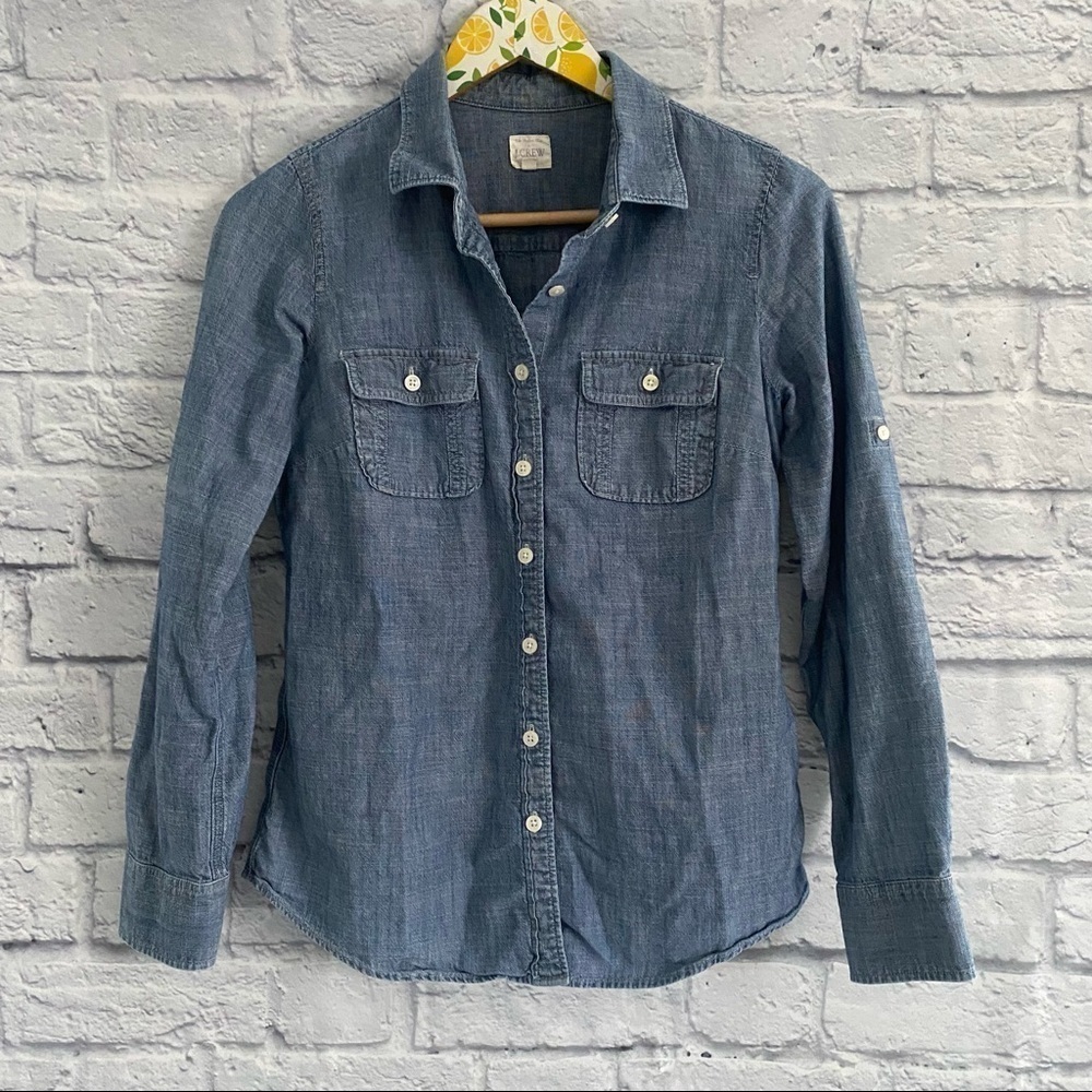 J. Crew Women's Blue Chambray Button Front Shirt Size XS